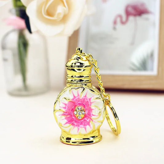 1PC 3Ml Vintage Metal Perfume Bottle Glass Empty Essential Oils Dropper Bottle with Keychain Travel Weeding Decoration